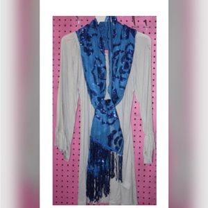 Blue Rose Print Sequin Scarf NEW